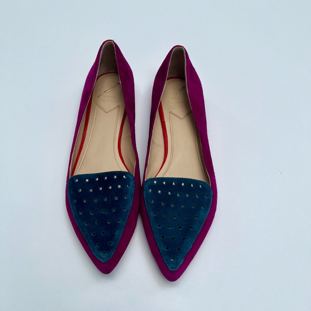 Brian Atwood  Women Blue Villa Suede Colorblock Purple Flats Shoes